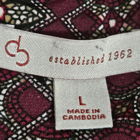 Dressbarn Size L Maroon Polyester Long-Sleeveled Womens Blouse Top Shirt with - Picture 12 of 16